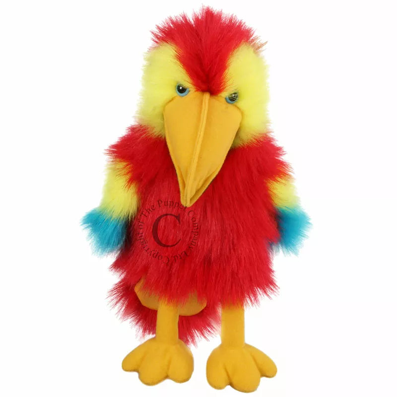 The Puppet Company Baby Bird Scarlet Macaw with colorful feathers is perfect for puppet shows and entertaining kids.