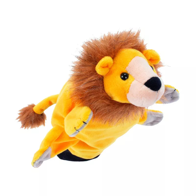 The Beleduc Hand Puppet Lion is flying on a white background.