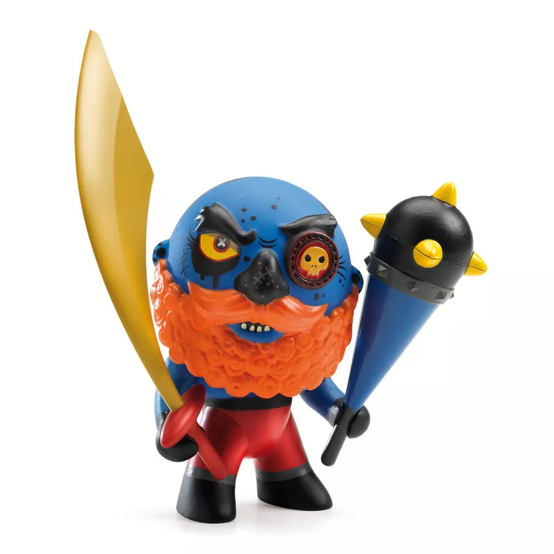 A hipster-themed Djeco Arty Toy with a beard and a sword, perfect for kids' puppet shows.