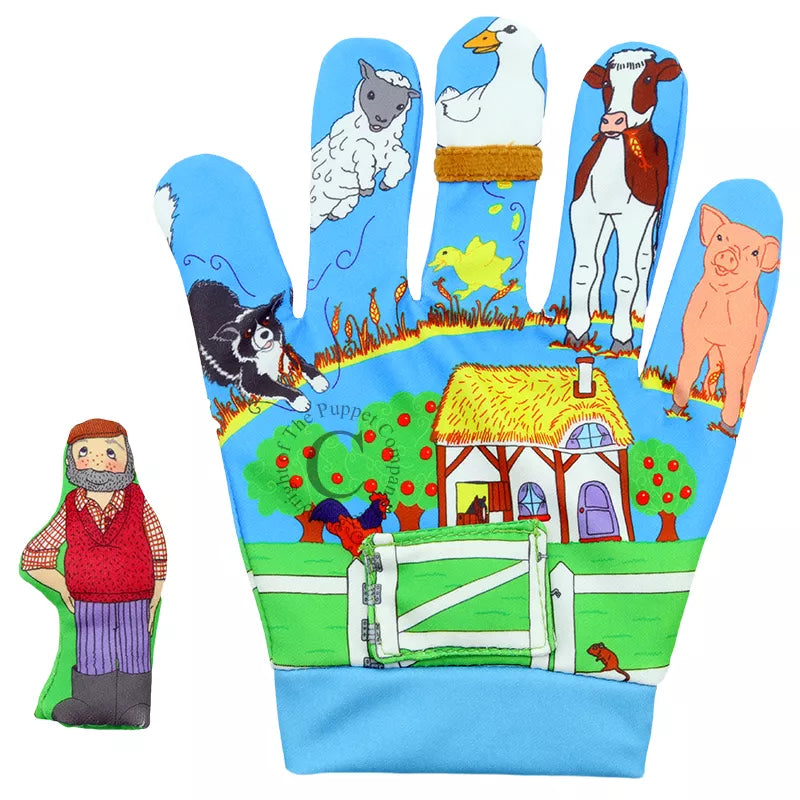 A kids' puppet glove with The Puppet Company Song Mitt featuring Old MacDonald.