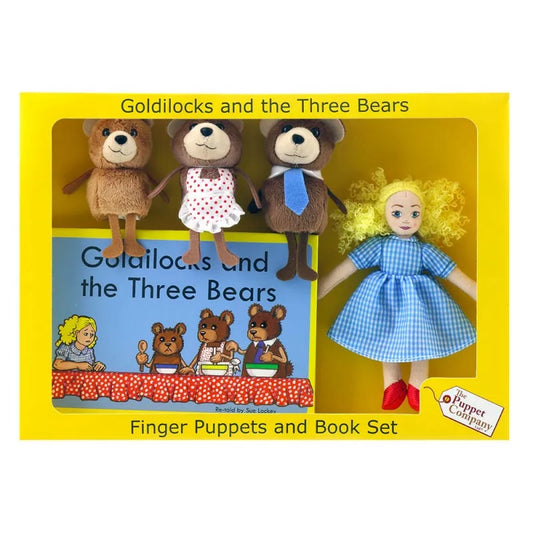 The Puppet Company presents a whimsical Finger Puppet Story Set featuring Goldilocks & The Three Bears, perfect for kids' puppet shows.