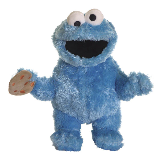 A kids' puppet show featuring a Cookie Monster hand puppet holding a cookie.
