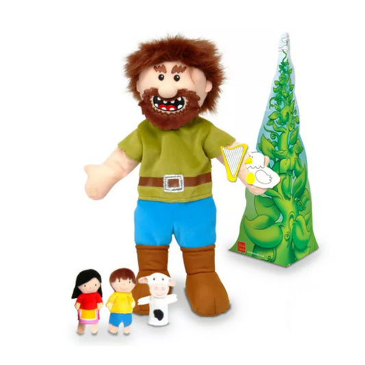 A kids puppet set featuring Jack & The Beanstalk characters with a bearded man.