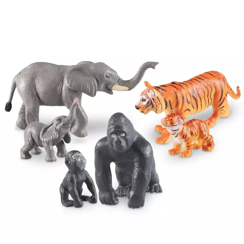 Durable Learning Resources Jumbo Jungle Animals - Mommas And Babies, including a giraffe, a lion, and a gorilla, perfect for toddlers.