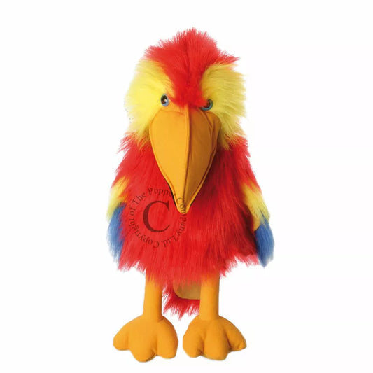 The Puppet Company Large Bird Scarlet Macaw puppet entertains kids with its colorful feathers.