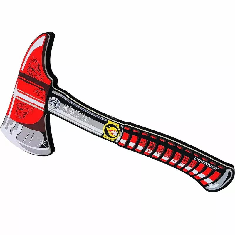 A red and black Liontouch Firefighter Hatchet used in a puppet show for kids.