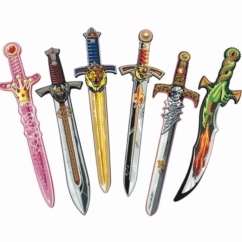 A set of 6 Liontouch Mixed Swords for kids, perfect for puppet shows.