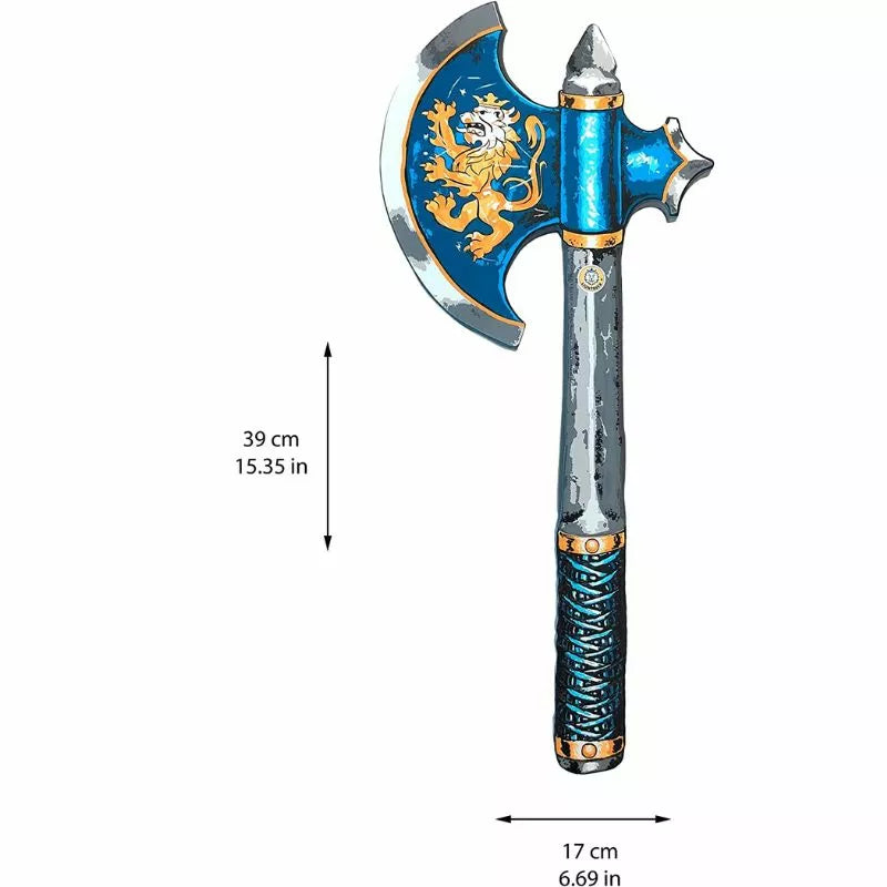 A kids' puppet show with a Liontouch Noble Knight Axe featuring a blue handle.