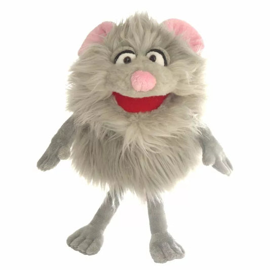 A kids' puppet show featuring the lively Living Puppets Tuddel Hand Puppet with pink eyes.