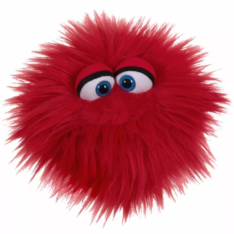 A red furry Living Puppets Twaddle Hand Puppet designed for kids puppet shows.