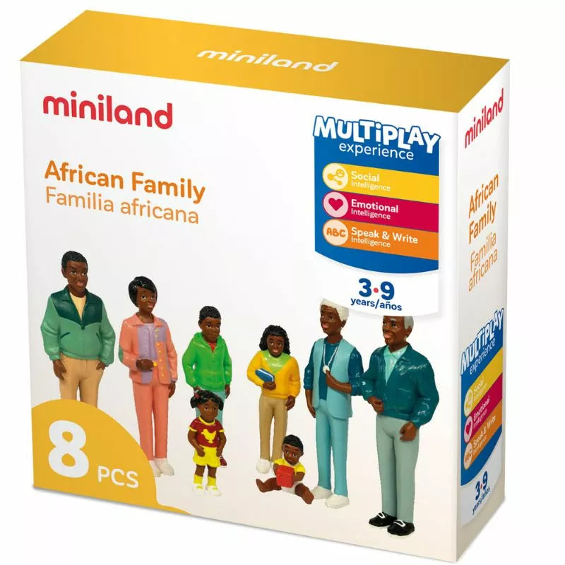 Miniland Figures African Family set of 8 perfect for puppet show enthusiasts.