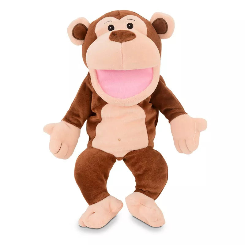 A kids' puppet show comes to life with the Fiesta Crafts Monkey Hand Puppet on a white background.