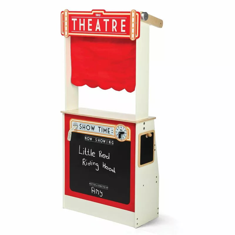 A Tidlo Puppet Theatre with a red curtain perfect for kids.
