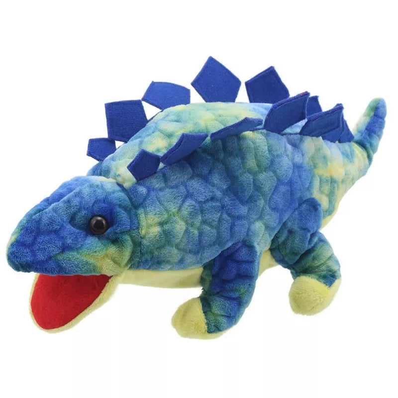 A baby Stegosaurus puppet toy for kids.