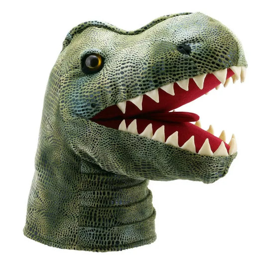 The Puppet Company presents a Large Dino Head T Rex puppet perfect for captivating kids during puppet shows with its open mouth.