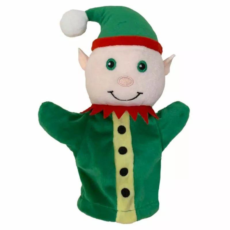 The Puppet Company My First Christmas Puppet Elf, a green and white elf hand puppet.