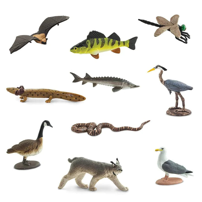 TOOBS® Figurines Great Lakes displayed with a puppet show aesthetic on a white background.