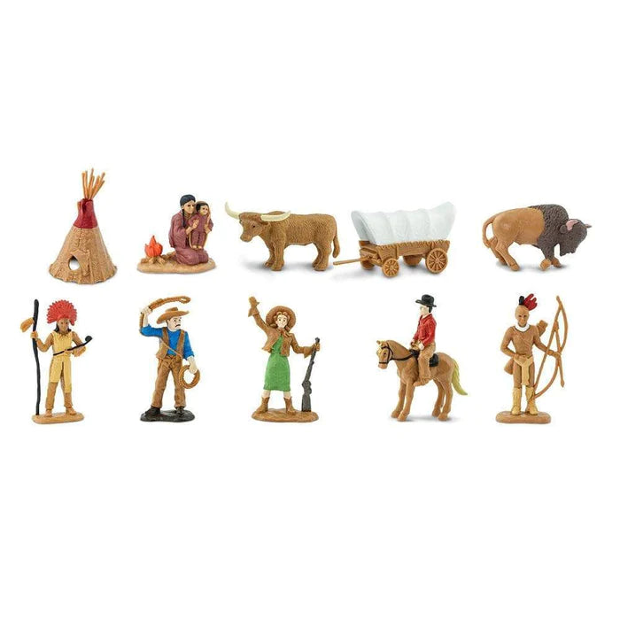 A set of TOOBS® Figurines Wild West for kids featuring native americans and cowboys.