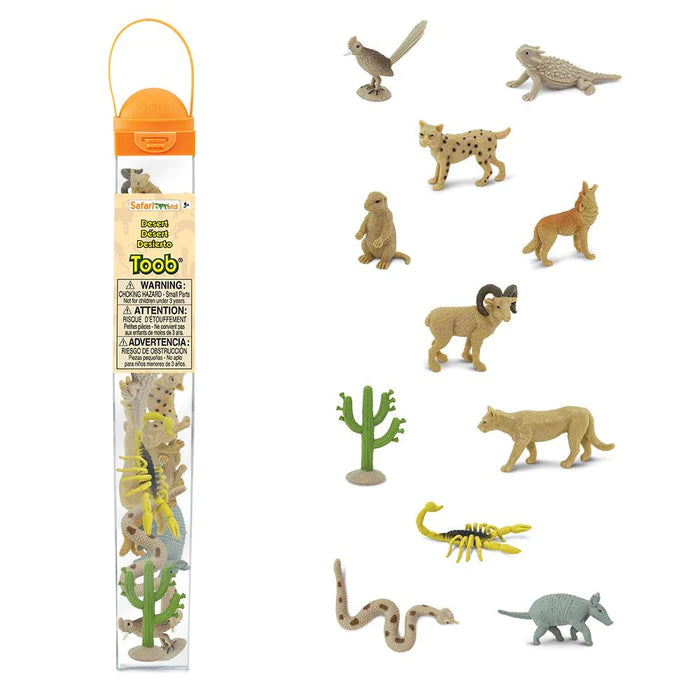 A plastic tube filled with TOOBS® figurines designed for kids.