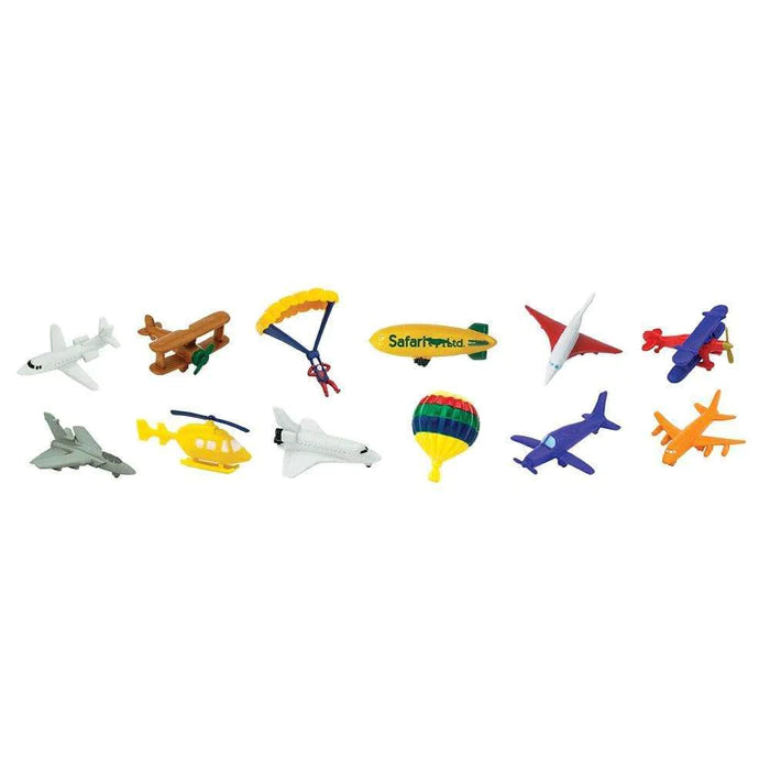 A group of kids' puppet figurines in the sky on a white background.