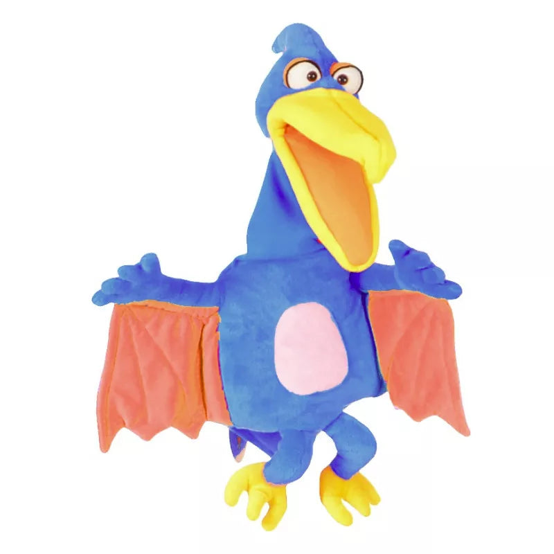 A blue and orange Living Puppets Futschikado Hand Puppet with wings perfect for puppet shows and captivating kids.